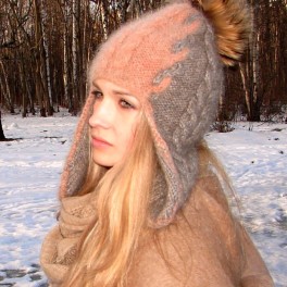Шапка-шлем  женская зимняя «Клеопатра» из собачьей шерсти .